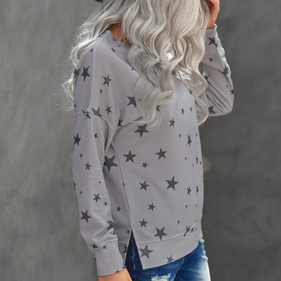 STAR PRINT GRAY ROUND NECK LONG SLEEVE - Picture 3 of 14